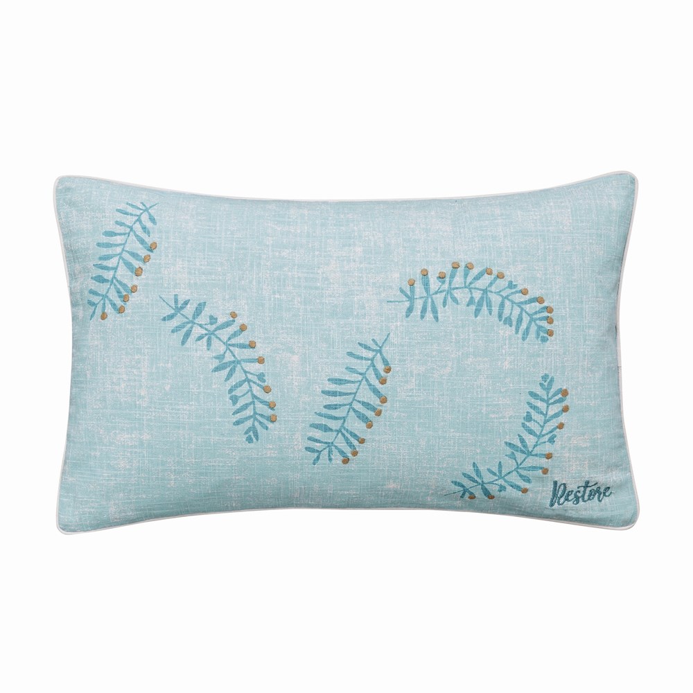 Restore Embroidered Leaf Cushion By Katie Piper in Aqua Green